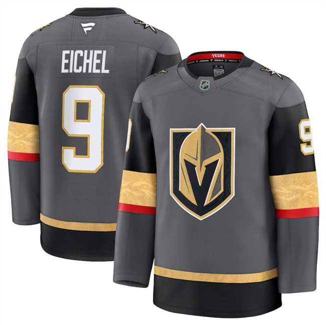 Mens Vegas Golden Knights Grey #9 Jack Eichel 2024-25 Alternate Stitched Hockey Jersey Dzhi->vegas golden knights->NHL Jersey